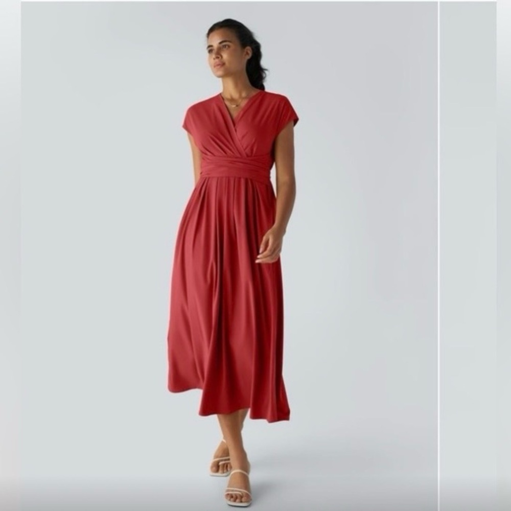 [18-XL/XXL] HALARA Breezeful Red V-Neck Midi Dress